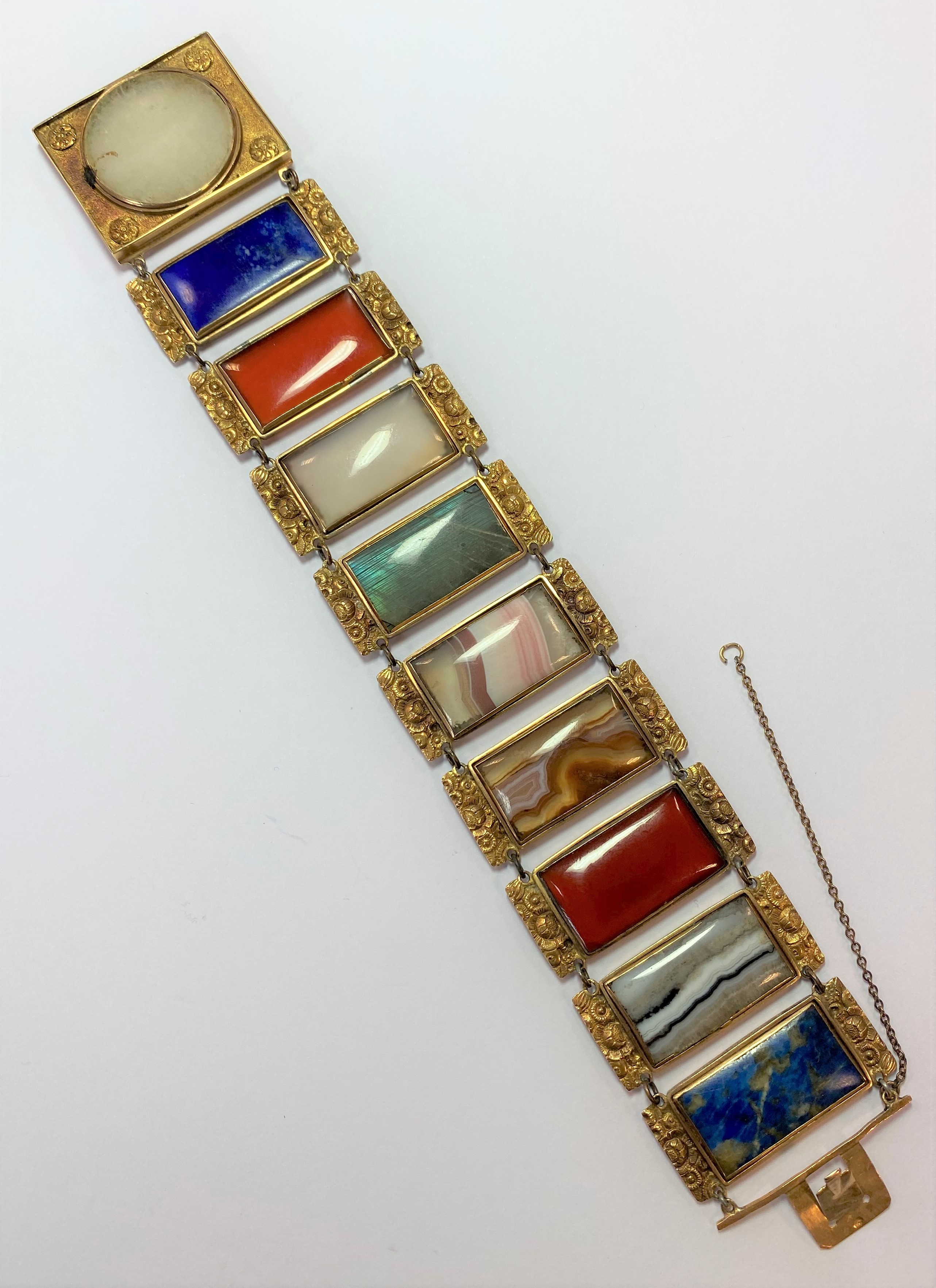 A bracelet of hardstone plaques,