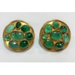A pair of cabochon emerald disc earstuds,