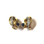 A pair of sapphire and diamond ear clips,