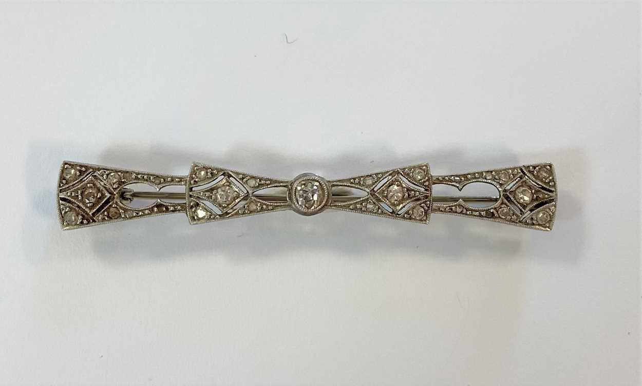 Two diamond set bar brooches, - Image 2 of 7