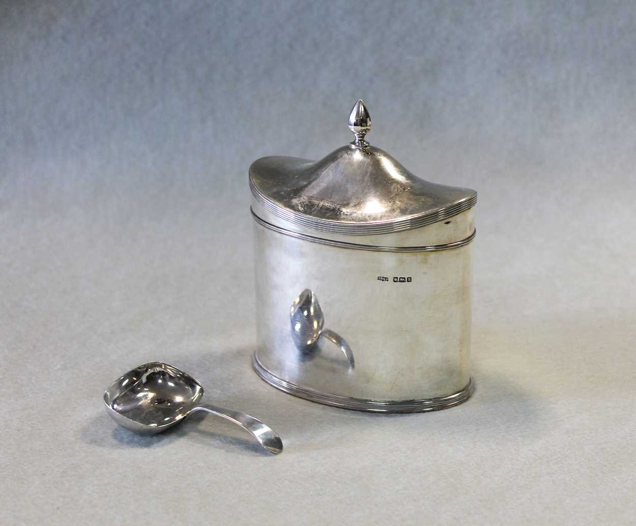 A George V silver tea caddy and caddy spoon, - Image 8 of 9