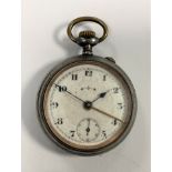 Unsigned – A base metal open-faced pocket watch with alarm function,