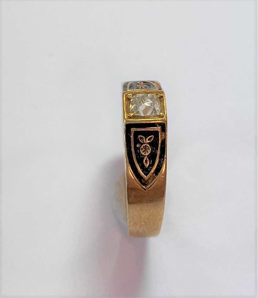 A diamond and black enamel memorial ring, - Image 3 of 6