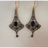 A pair of sapphire and diamond earpendants in the Edwardian taste,