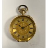 Unsigned – A lady’s Swiss 18ct gold open faced fob watch retailed by L.G. Weygang, Guernsey,
