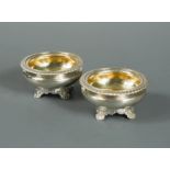 A pair of Victorian silver cauldron salts by Robert Hennell III,