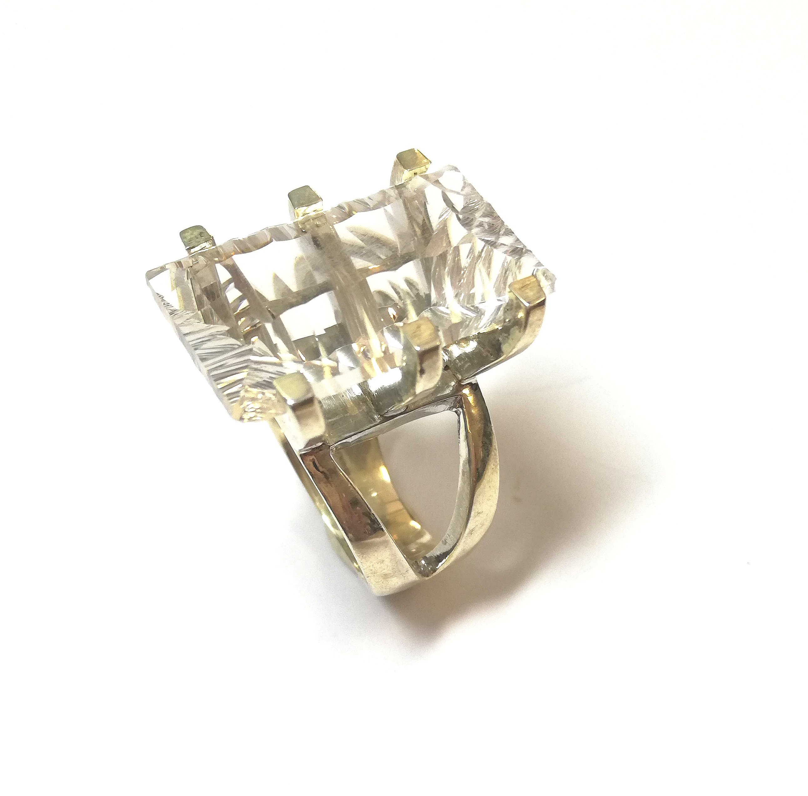 A modern rock crystal statement ring,