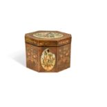 A late George III decorated mahogany tea caddy,