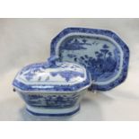 An 18th century Chinese export blue and white two-handled tureen and cover,