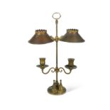 A 19th century gilt bronze adjustable double candlestand with shades,