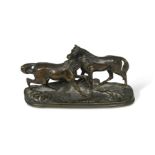 After Pierre-Jules Mêne (French, 1810–1879), a miniature bronze group,