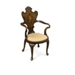 A French walnut salon open armchair, late 19th century,