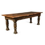 A large oak and two plank top refectory table, 18th century,