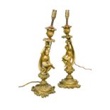 A pair of 19th century gilt bronze Rococo revival candlesticks,