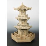 A Chinese grey pottery three storey watch-tower, probably Han Dynasty,