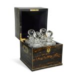 A Victorian brass-bound coromandel decanter box,