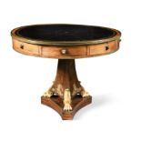 A Regency rosewood library drum table of small proportions,