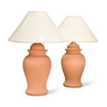 A pair of modern terracotta baluster vase lamps,