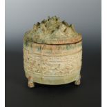 A Chinese green-glazed pottery incense burner and cover, Boshanlu, Han Dynasty,