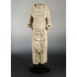 A grey stone/limestone standing Bodhisattva torso, perhaps Northern Qi Dynasty (550-577 AD)