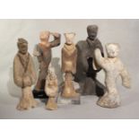 A Group of six Chinese painted pottery standing figures of attendants and dancers,