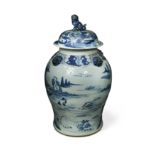 A Chinese blue and white porcelain large vase and cover, Qing style, 20th century,