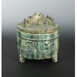A Chinese green-glazed pottery incense burner and cover, Boshanlu, Han Dynasty,