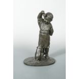 A Japanese bronze group of a boy teasing a puppy dog with a biscuit, Late Meiji Period (1868-1912),