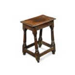 A jointed oak stool, 17th century,