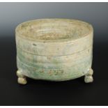 A Chinese green glazed pottery tripod large censer, Han Dynasty,