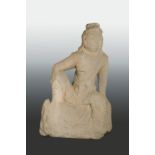 A Chinese limestone standing figure of an enrobed Buddhist figure, in Wei Dynasty style,