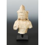 A Chinese white marble head and shoulders of the Bodhisattva Guanyin, in Northern Qi style,