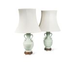 A pair of 20th century Chinese celadon glazed lamp bases,