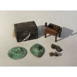 A group of six Chinese bronze/white metal items,