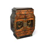 A Japanese parquetry and lacquered table cabinet or kodansu, Meiji,