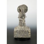A Chinese mottled marble seated meditating Guanyin, in Wei Dynasty style,