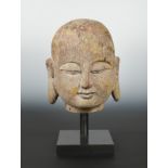 A Chinese carved, lacquered and gessoed wood head of lohan, in Song Dynasty Style