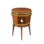 A George III hexagonal mahogany and brass bound wine cooler,