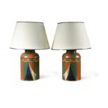 A pair of modern tole ware tea canister lamps,