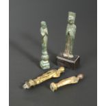 Four Chinese bronze and gilt bronze small votive standing Buddhist figures, in 8-10th century style,
