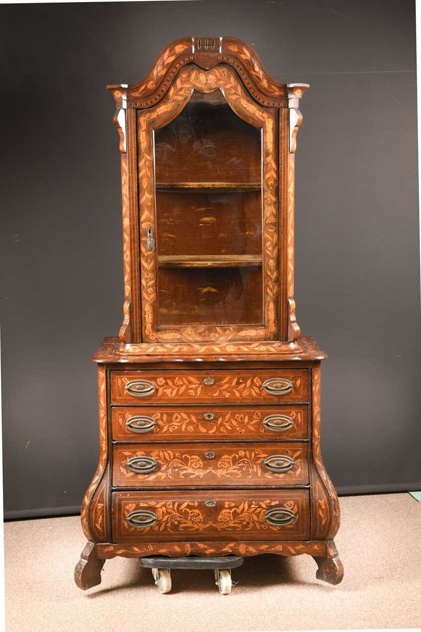 A Dutch walnut and floral marquetry vitrine, 18th century and later, - Image 5 of 12