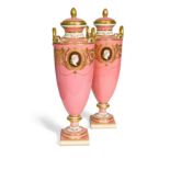 A pair of Minton two-handled vases and covers,