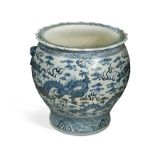 A Chinese blue and white porcelain fish tank/jardiniere, Ming style,