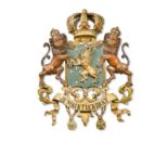 A carved, painted and parcel-gilt coat of arms of the Netherlands, 19th century,