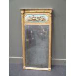 A Regency gilt wood pier mirror, the frieze with classical scene 124 x 63cm