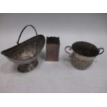 A late 19th century two handled silver porringer, and a silver small swing handled bon bon dish of