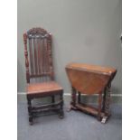An 18th century and later oak side chair together with an oak small dropflap table, 65cm wide