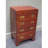 A military campaign style mahogany desk with tooled leather hinged writing slope and key over