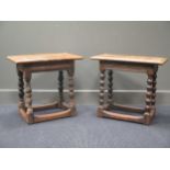 A 17th century and later oak joint stool 54 x 59 x 33cm together with a later joint stool 53 x 61