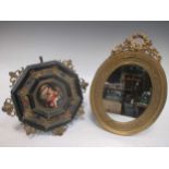 An early 20th century French ormolu dressing table mirror, 33cm high oval, together with a late 19th
